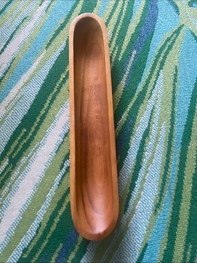 Bobby Flay Handcrafted Long Narrow Wooden Serving Boat Tray - Natural Brown